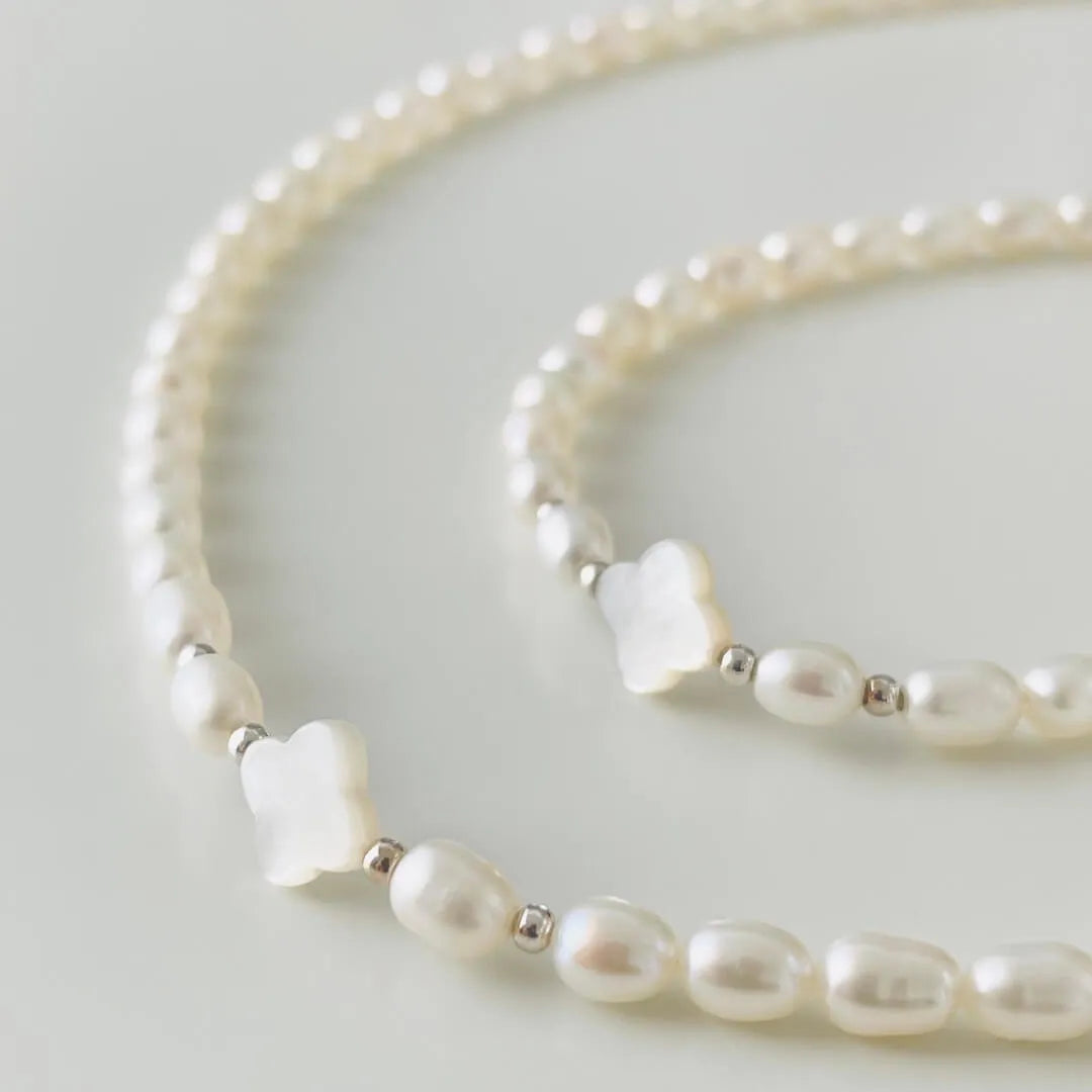 Freshwater Pearls & 925 Sterling Silver Clovia Necklace