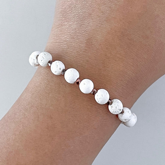 White Lava Stone & Faceted Fire Beads Bianca Beaded Bracelet