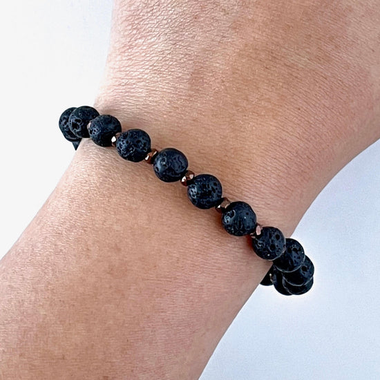 Black Lava Stone & Faceted Fire Beads Cerny Beaded Bracelet