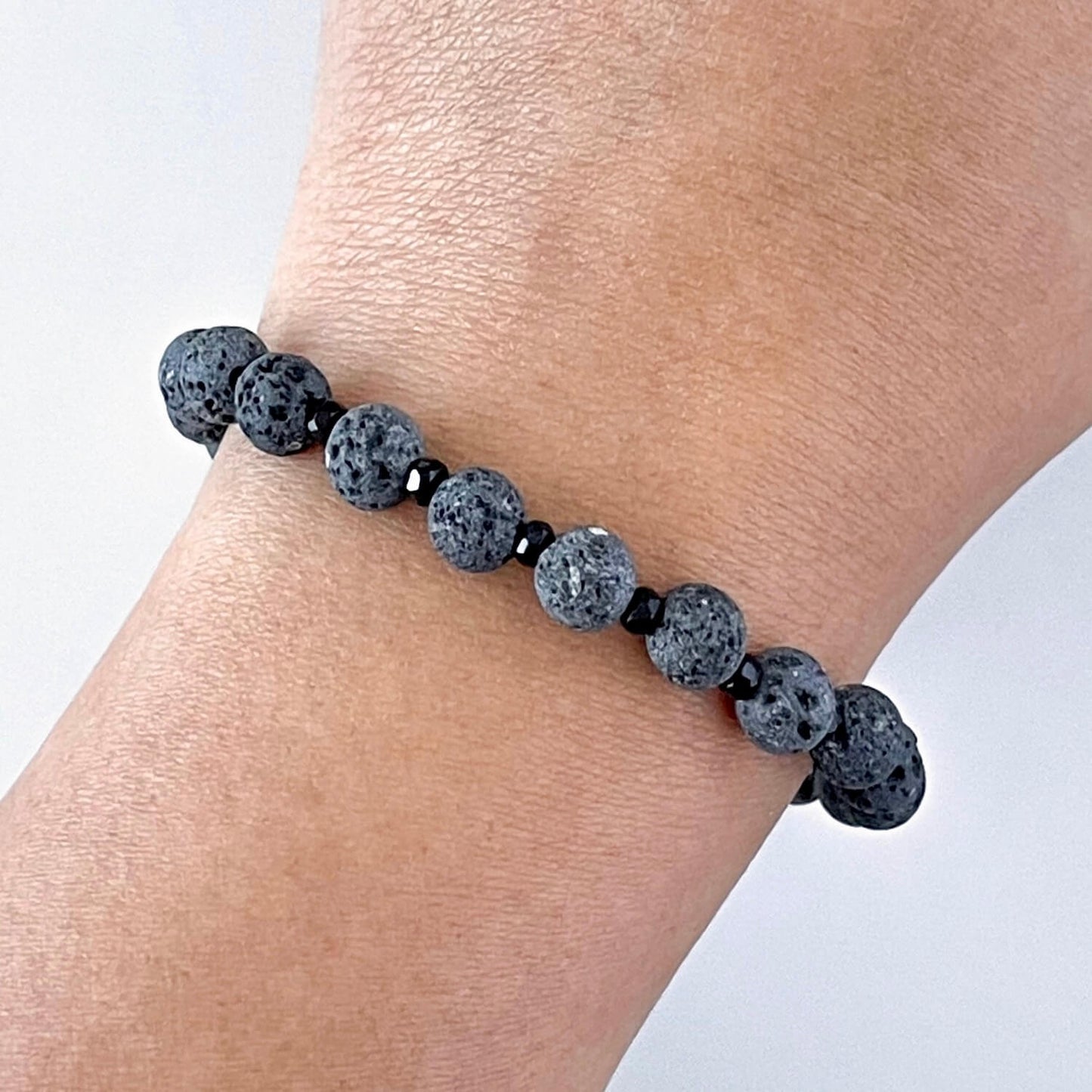 Charcoal Black Lava Stone & Faceted Fire Beads Cerny Beaded Bracelet