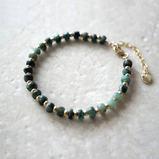 Emerald & 14K Gold Empress Adjustable Beaded Bracelet
