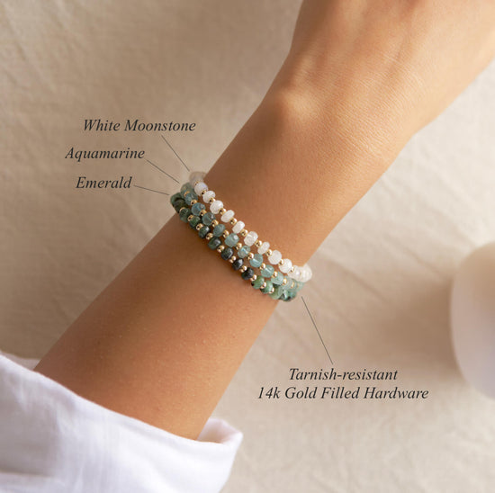 Emerald & 14K Gold Empress Adjustable Beaded Bracelet