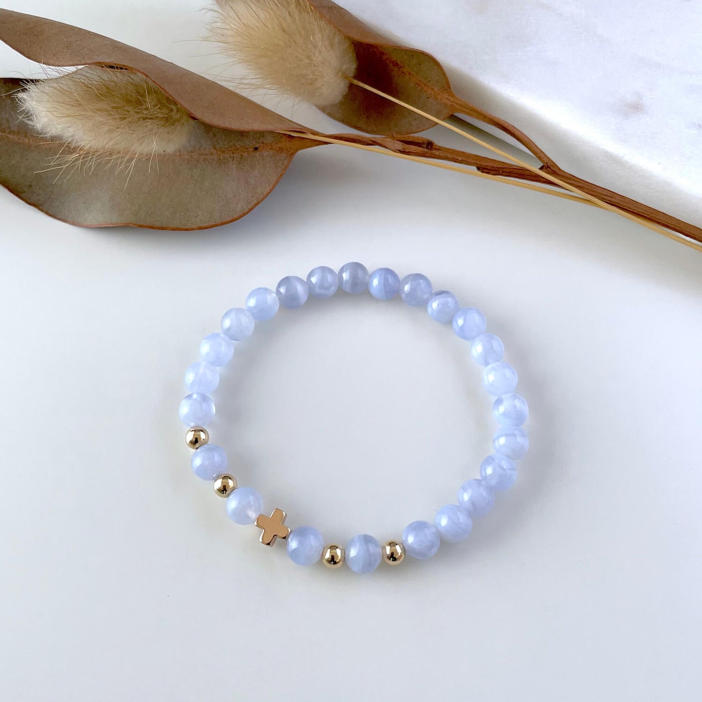 Load image into Gallery viewer, Blue Lace Agate &amp;amp; 14k Gold Grace Beaded Bracelet
