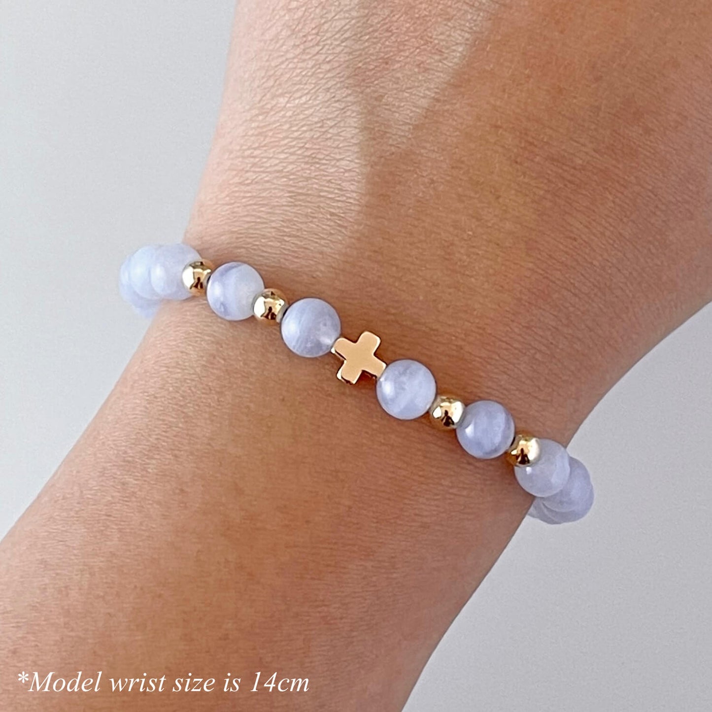 Load image into Gallery viewer, Blue Lace Agate &amp;amp; 14k Gold Grace Beaded Bracelet
