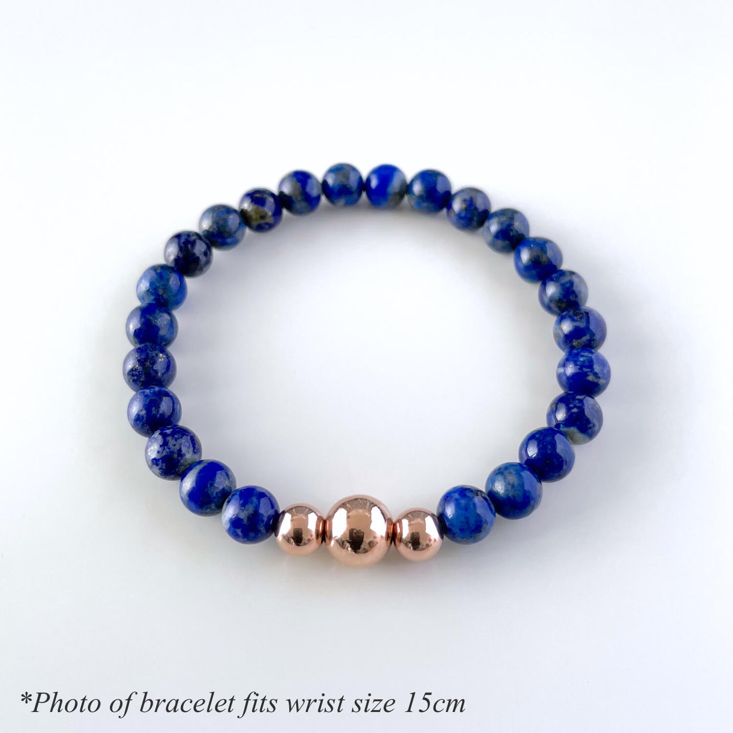 Lapis Lazuli & 14k Rose Gold Trinity Beaded Bracelet