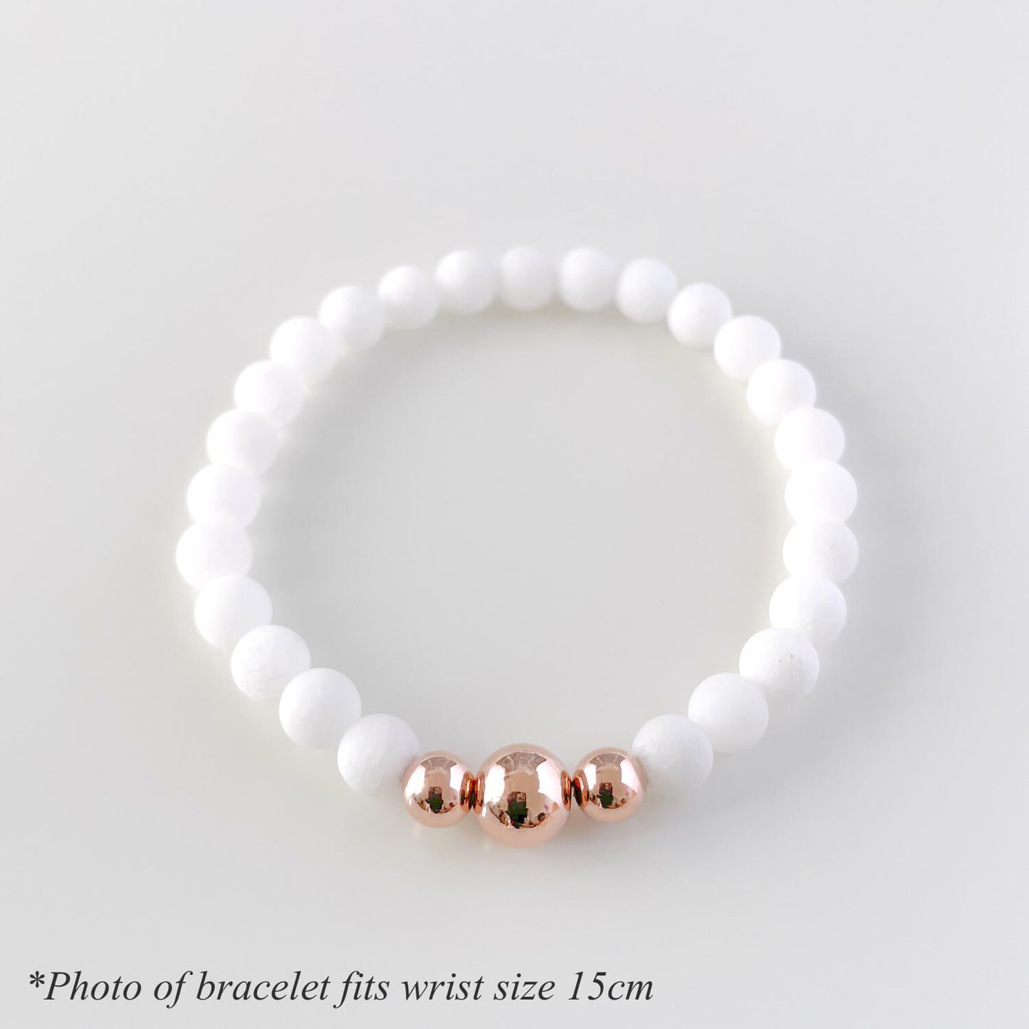 White Jade & 14k Rose Gold Trinity Beaded Bracelet